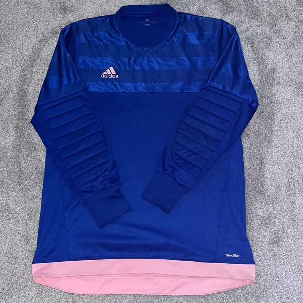 Royal Duke Blue Pink Padded GK Goalie Goal Keeper Jersey Adidas Climalite L Mens